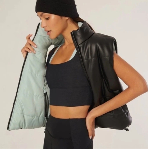 IVL Jackets & Blazers - IVL Collective Revolve Black & Green Faux Leather Reversible Puffer Vest